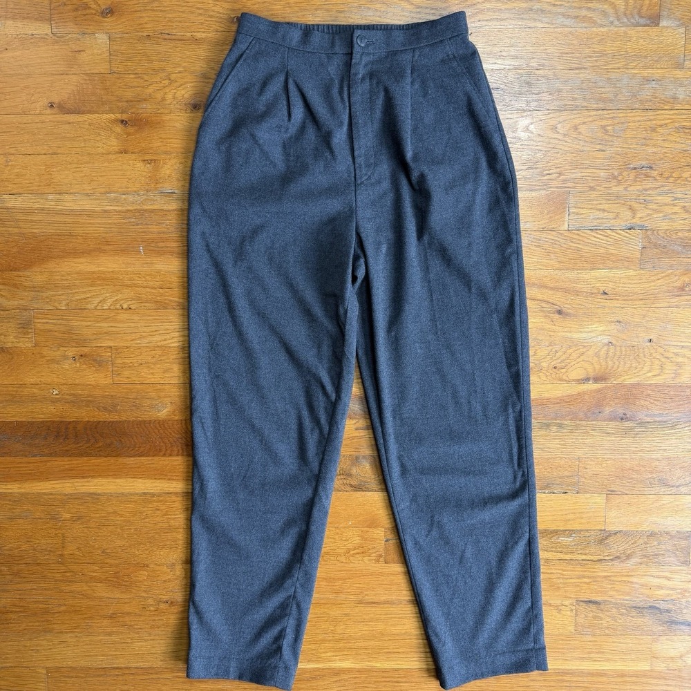 Uniqlo Women's Flannel Tapered Pants Sz Small Gray Pleated Front Elastic Waist